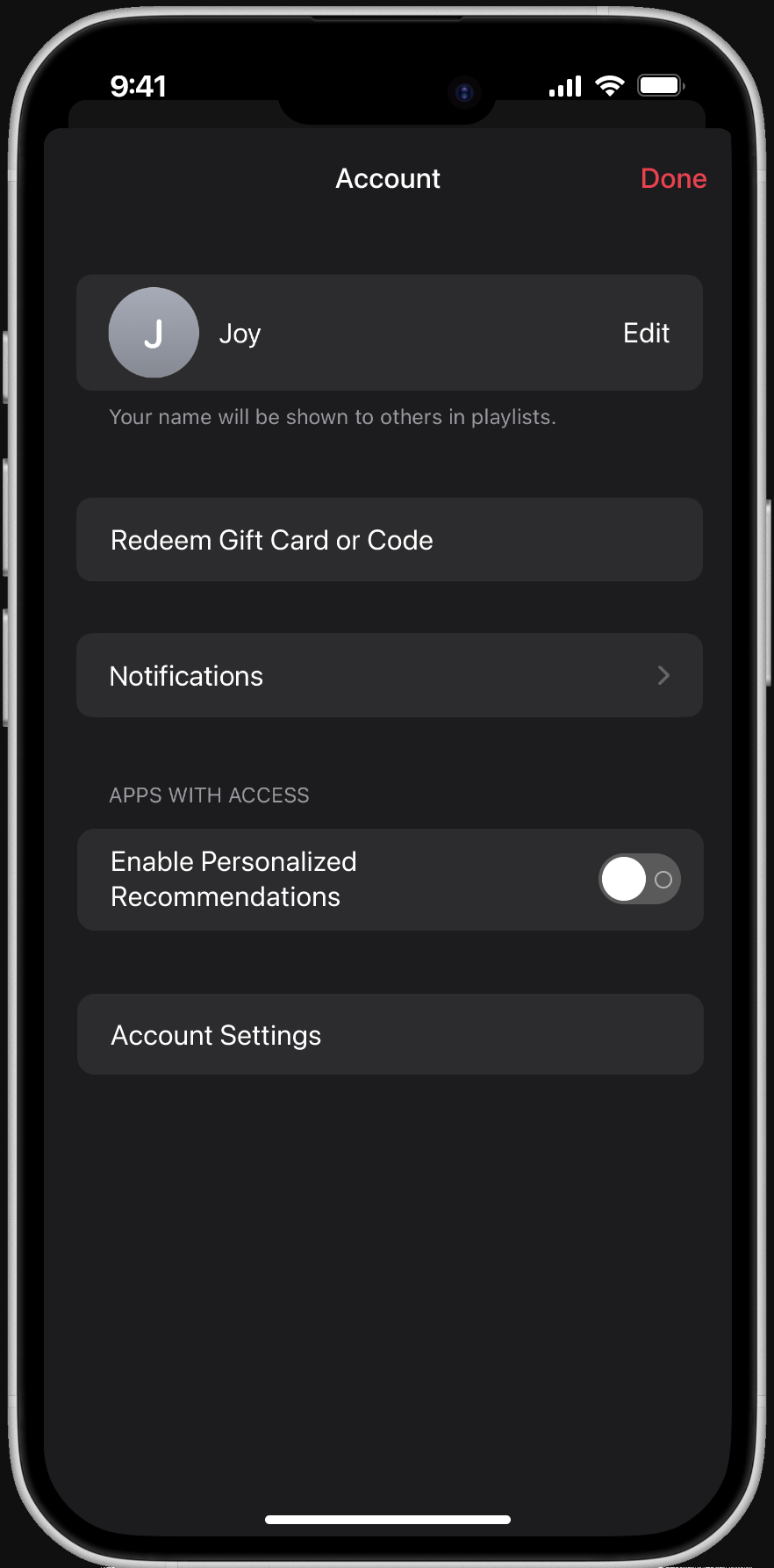 Moment OS settings screen with access disabled